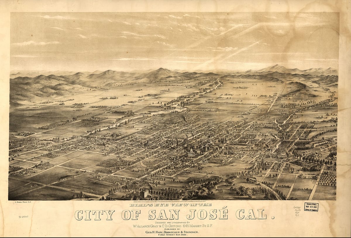 A 19th-century bird's-eye view map of the city of San José