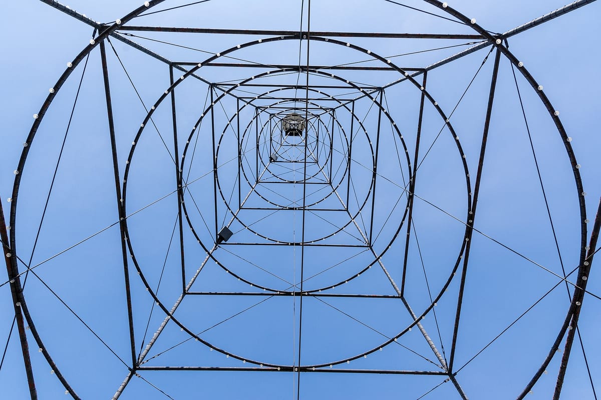 The half-size replica of the electric light tower at History Park