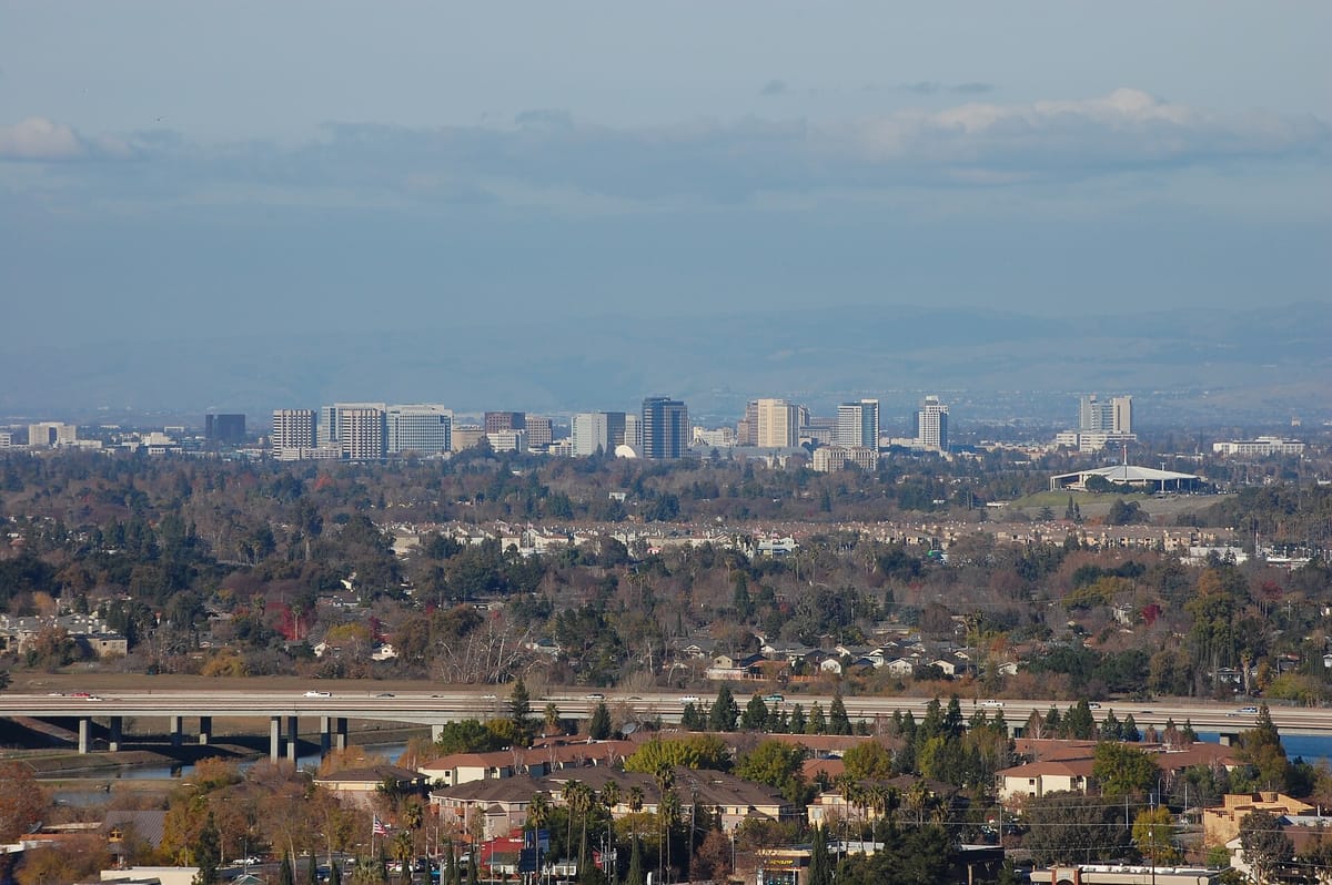 Downtown San Jose seen from the hills near Almaden Lake